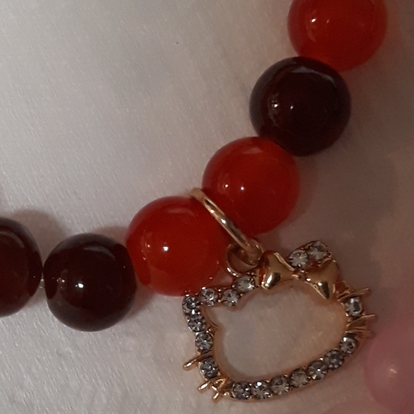 NEW Hello Kitty Bracelet Pink beads Silver CZ Sanrio charm NWT Handmade NWT - Picture 4 of 13